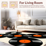 Ultra Soft Area Rug, Non Slip, Stain Resistant, Washable Area Rugs for Living Room, Bedroom, Retro Vinyl Record Patio Wear-Resistant Area Mat(Black)