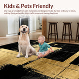 Ultra Soft Area Rug, Non Slip, Stain Resistant, Washable Area Rugs for Living Room, Bedroom, Rustic Monochrome Dynamic Shapes(Gold)