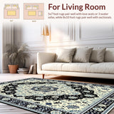 Ultra Soft Area Rug, Non Slip, Stain Resistant, Washable Area Rugs for Living Room, Bedroom, Intricate Mandala Motif in Cream(White)