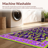 Ultra Soft Area Rug, Non Slip, Stain Resistant, Washable Area Rugs for Living Room, Bedroom, Graceful Curved Floral Elements(Purple)