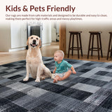 Ultra Soft Area Rug, Non Slip, Stain Resistant, Washable Area Rugs for Living Room, Bedroom, Rustic Geometric Monochrome Elegance(Gray)