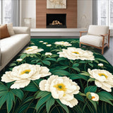 Ultra Soft Area Rug, Non Slip, Stain Resistant, Washable Area Rugs for Living Room, Bedroom, Playful Organic Floral Arrangement(White)