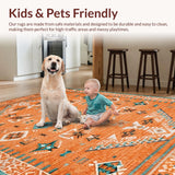 Ultra Soft Area Rug, Non Slip, Stain Resistant, Washable Area Rugs for Living Room, Bedroom, Charming Multi-Color Ogee Pattern(Orange)