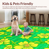 Ultra Soft Area Rug, Non Slip, Stain Resistant, Washable Area Rugs for Living Room, Bedroom, Elegant Botanical Round Design(Green)