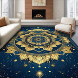 Ultra Soft Area Rug, Non Slip, Stain Resistant, Washable Area Rugs for Living Room, Bedroom, Artful Blue Toned Medallion Pattern(Gold)