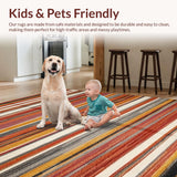 Ultra Soft Area Rug, Non Slip, Stain Resistant, Washable Area Rugs for Living Room, Bedroom, Rustic Earthy Striped Motif(Red)