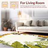 Ultra Soft Area Rug, Non Slip, Stain Resistant, Washable Area Rugs for Living Room, Bedroom, Dreamy Safari Beige Area Featuring Sweet Jungle Creatures(Green)
