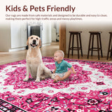 Ultra Soft Area Rug, Non Slip, Stain Resistant, Washable Area Rugs for Living Room, Bedroom, Pink Boho Vintage Playroom Carpet with Non-Slip Design(Pink)