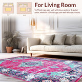 Ultra Soft Area Rug, Non Slip, Stain Resistant, Washable Area Rugs for Living Room, Bedroom, Rustic Colorful Tiled Patterns(Pink)