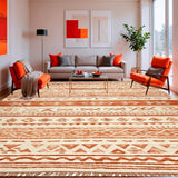 Ultra Soft Area Rug, Non Slip, Stain Resistant, Washable Area Rugs for Living Room, Bedroom, Boho Inspired Beige Runner With Artisanal Tribal Geometric Design(Orange)