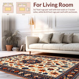 Ultra Soft Area Rug, Non Slip, Stain Resistant, Washable Area Rugs for Living Room, Bedroom, Lively Distressed Medallion Visual(White)