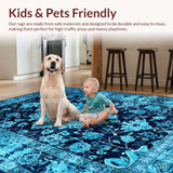 Ultra Soft Area Rug, Non Slip, Stain Resistant, Washable Area Rugs for Living Room, Bedroom, Rustic Blue Toned Abstract Motif(Blue)