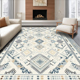 Ultra Soft Area Rug, Non Slip, Stain Resistant, Washable Area Rugs for Living Room, Bedroom, Vibrant Tribal Diamond Composition(White)