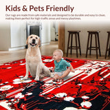 Ultra Soft Area Rug, Non Slip, Stain Resistant, Washable Area Rugs for Living Room, Bedroom, Vibrant Cherry Blossom Aesthetic(Red)