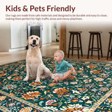 Ultra Soft Area Rug, Non Slip, Stain Resistant, Washable Area Rugs for Living Room, Bedroom, Chic Contemporary Leaf Motif(Green)