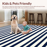 Ultra Soft Area Rug, Non Slip, Stain Resistant, Washable Area Rugs for Living Room, Bedroom, Striking Classic Horizontal Lines(Blue)