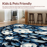 Ultra Soft Area Rug, Non Slip, Stain Resistant, Washable Area Rugs for Living Room, Bedroom, Elegant Floral Carpet Non Slip Floor Rug Modern Home Decor(Blue)