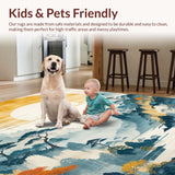 Ultra Soft Area Rug, Non Slip, Stain Resistant, Washable Area Rugs for Living Room, Bedroom, Tranquil Creamy Organic Lines(Yellow)