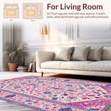 Ultra Soft Area Rug, Non Slip, Stain Resistant, Washable Area Rugs for Living Room, Bedroom, Lively Multicolor Organic Shapes(Pink)