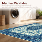 Ultra Soft Area Rug, Non Slip, Stain Resistant, Washable Area Rugs for Living Room, Bedroom, Retro Medallion Floral Bedroom Washable Area Rug(Blue)