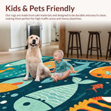 Ultra Soft Area Rug, Non Slip, Stain Resistant, Washable Area Rugs for Living Room, Bedroom, Whimsical Marine Creature Aesthetic(Blue)