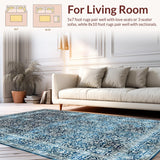 Ultra Soft Area Rug, Non Slip, Stain Resistant, Washable Area Rugs for Living Room, Bedroom, Elegant Vintage Scroll Motif(Blue)