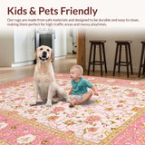 Ultra Soft Area Rug, Non Slip, Stain Resistant, Washable Area Rugs for Living Room, Bedroom, Elegant Powder Pink Floral Design(Pink)