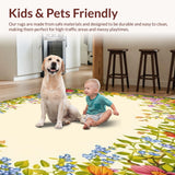 Ultra Soft Area Rug, Non Slip, Stain Resistant, Washable Area Rugs for Living Room, Bedroom, Beige Spring Garden Floor Mat Vibrant Flower Printed Area Low Pile(Beige)