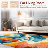 Ultra Soft Area Rug, Non Slip, Stain Resistant, Washable Area Rugs for Living Room, Bedroom, Whimsical Surfboard Area Rug with Colorful Beach Elements(Blue)