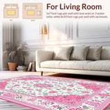 Ultra Soft Area Rug, Non Slip, Stain Resistant, Washable Area Rugs for Living Room, Bedroom, Chic Retro Botanical Motif(Pink)