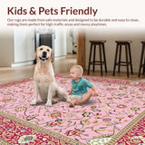 Ultra Soft Area Rug, Non Slip, Stain Resistant, Washable Area Rugs for Living Room, Bedroom, Luxurious Beige Ornamental Borders(Pink)