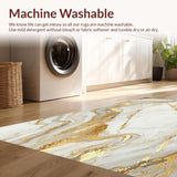 Ultra Soft Area Rug, Non Slip, Stain Resistant, Washable Area Rugs for Living Room, Bedroom, Stylish Beige Marble Effect Modern Artistic Bathroom(White)