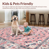 Ultra Soft Area Rug, Non Slip, Stain Resistant, Washable Area Rugs for Living Room, Bedroom, Serene Pastel Ogee Arrangement(Pink)