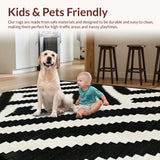 Ultra Soft Area Rug, Non Slip, Stain Resistant, Washable Area Rugs for Living Room, Bedroom, Bold Black & White Chevron Weave Rug Geometric Porch Decor(Black)