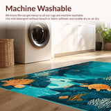 Ultra Soft Area Rug, Non Slip, Stain Resistant, Washable Area Rugs for Living Room, Bedroom, Coastal Seascape Lightweight Rug With Turtle Sanctuary And Coral Design(Blue)