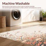 Ultra Soft Area Rug, Non Slip, Stain Resistant, Washable Area Rugs for Living Room, Bedroom, Artisan Meadow Area with Whimsical Flower Sprigs and Curved Lines(Beige)
