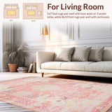 Ultra Soft Area Rug, Non Slip, Stain Resistant, Washable Area Rugs for Living Room, Bedroom, Artistic Distressed Floral Arrangement(Pink)