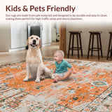Ultra Soft Area Rug, Non Slip, Stain Resistant, Washable Area Rugs for Living Room, Bedroom, Vibrant Boho-Inspired Linear Design(Orange)
