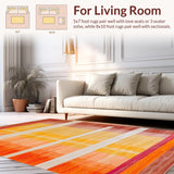 Ultra Soft Area Rug, Non Slip, Stain Resistant, Washable Area Rugs for Living Room, Bedroom, Artful Bright Tiled Composition(Orange)