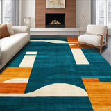 Ultra Soft Area Rug, Non Slip, Stain Resistant, Washable Area Rugs for Living Room, Bedroom, Dynamic Geometric Area Featuring Teal and Burnt Orange(Blue)