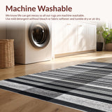 Ultra Soft Area Rug, Non Slip, Stain Resistant, Washable Area Rugs for Living Room, Bedroom, Classic Monochrome Striped Flat Weave Rug with Reversible Farmhouse Design(Black)