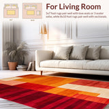 Ultra Soft Area Rug, Non Slip, Stain Resistant, Washable Area Rugs for Living Room, Bedroom, Fiery Abstract Geometric Expressions(Red)