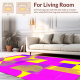 Ultra Soft Area Rug, Non Slip, Stain Resistant, Washable Area Rugs for Living Room, Bedroom, Funky Eighties Inspired Abstract Design(Yellow)