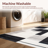 Ultra Soft Area Rug, Non Slip, Stain Resistant, Washable Area Rugs for Living Room, Bedroom, Minimalist Linear Contrast Artistry(Black)