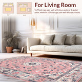Ultra Soft Area Rug, Non Slip, Stain Resistant, Washable Area Rugs for Living Room, Bedroom, Serene Pastel Ogee Arrangement(Pink)