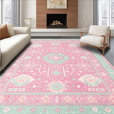 Ultra Soft Area Rug, Non Slip, Stain Resistant, Washable Area Rugs for Living Room, Bedroom, Cozy Farmhouse Inspired Print(Pink)