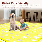 Ultra Soft Area Rug, Non Slip, Stain Resistant, Washable Area Rugs for Living Room, Bedroom, Charming Small Animal with Whimsical Paw Prints(Yellow)