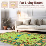 Ultra Soft Area Rug, Non Slip, Stain Resistant, Washable Area Rugs for Living Room, Bedroom, Charming Retro Insect Pattern(Green)