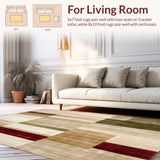 Ultra Soft Area Rug, Non Slip, Stain Resistant, Washable Area Rugs for Living Room, Bedroom, Majestic Boho Inspired Area with Natural Earth Tone Color Blocks(Beige)
