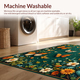 Ultra Soft Area Rug, Non Slip, Stain Resistant, Washable Area Rugs for Living Room, Bedroom, Vibrant Floral Boho Symphony(Green)
